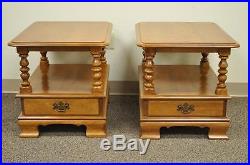 Pair of Vintage Ethan Allen Heirloom Nutmeg Maple Birch End Side Lamp Tables