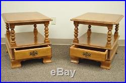 Pair of Vintage Ethan Allen Heirloom Nutmeg Maple Birch End Side Lamp Tables