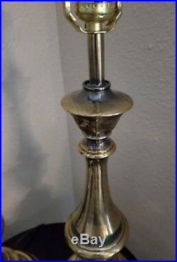 Pair of Vintage Hollywood Regency Heavy Solid Brass Trophy Lamps Candlestick USA