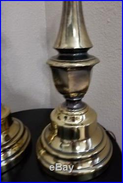 Pair of Vintage Hollywood Regency Heavy Solid Brass Trophy Lamps Candlestick USA
