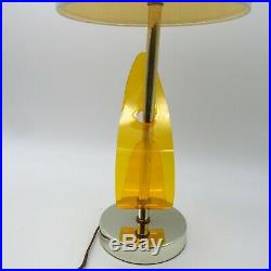 Pair of Vintage Metal and Bent Yellow Acrylic Mid Century Modern Table Lamps