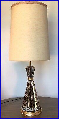 Pair of Vintage Mid Century Deena China Black & 24K Gold Splatter Table Lamps