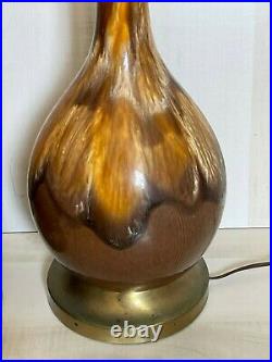 Pair of Vintage Mid Century Modern Drip Glazed Ceramic Table Lamps Retro Brown