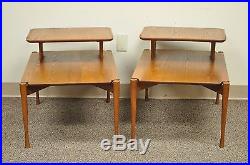 Pair of Vintage Mid Century Modern Sculptural Oak Step Up Lamp End Side Tables