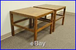 Pair of Vintage Oak Campaign Parsons Style Lamp Side Tables Modern Henredon