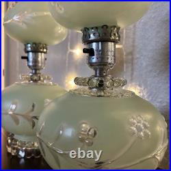 Pair of Vintage Pale Green Frosted Glass Hurricane Boudoir Accent Table Lamps Pair of Vintage Pale Green Frosted Glass Hurricane Boudoir Accent Table Lamps
