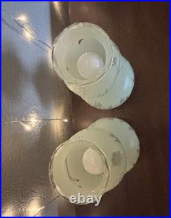 Pair of Vintage Pale Green Frosted Glass Hurricane Boudoir Accent Table Lamps Pair of Vintage Pale Green Frosted Glass Hurricane Boudoir Accent Table Lamps