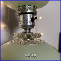 Pair of Vintage Pale Green Frosted Glass Hurricane Boudoir Accent Table Lamps Pair of Vintage Pale Green Frosted Glass Hurricane Boudoir Accent Table Lamps