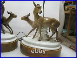Pair of Vintage Porcelain Deer Lamps Moriyama