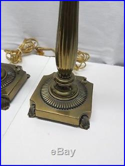 Pair of Vintage Rembrandt Candlestick Brass Table Lamps Light Hollywood Regency