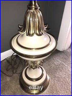 Pair of Vintage Stiffel Torchier Table Lamps -Brass Milk Glass Hollywood Regency