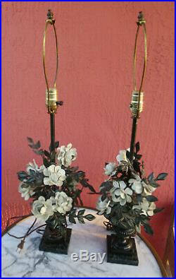 Pair of Vintage Tole flower PETITES CHOSES table Lamps