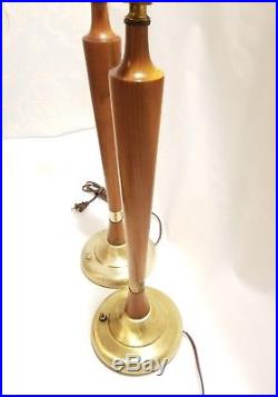 Pair of Vintage mid century Atomic Modern teak and brass lamps
