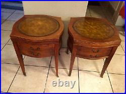 Pair of Vtg Mahogany Tooled Leather Top One Drawer End Lamp Tables Traditional