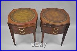 Pair of Vtg Mahogany Tooled Leather Top One Drawer End Lamp Tables Traditional