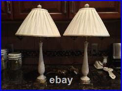 Pair vintage LENOX Brass/ Ivory Table Lamps with Shades23 tallBedroom Lamps