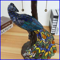 Peacock Tiffany Style Stained Glass Table Lamp, Vintage Handmade Decorative Desk