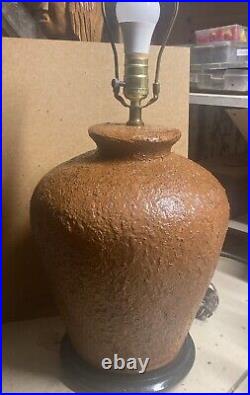 Postmodern Textured Almost Primitive Ceramic Urn Table Lamp 24Tericotta /brown