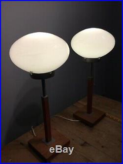 Preloved Rare Vintage Ikea Art Deco Style Table Lamps Pair Wood Bases