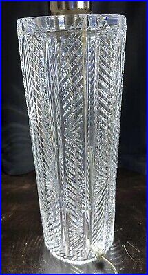 Quality Vintage Herringbone Cut Crystal Cylinder Table Lamp Beautiful