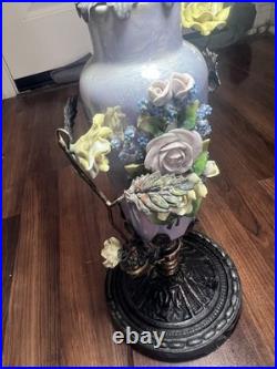 RARE Antique 1925 Art Deco Table Lamp ALMCO Lamp Brass Flowers & Porcelain Body