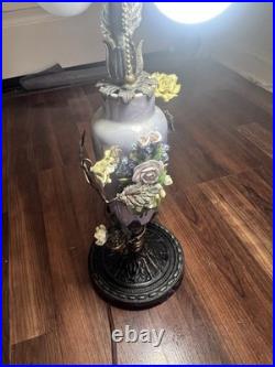 RARE Antique 1925 Art Deco Table Lamp ALMCO Lamp Brass Flowers & Porcelain Body