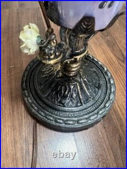 RARE Antique 1925 Art Deco Table Lamp ALMCO Lamp Brass Flowers & Porcelain Body