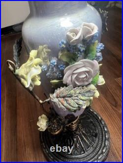 RARE Antique 1925 Art Deco Table Lamp ALMCO Lamp Brass Flowers & Porcelain Body