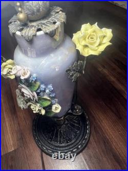 RARE Antique 1925 Art Deco Table Lamp ALMCO Lamp Brass Flowers & Porcelain Body