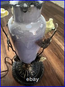 RARE Antique 1925 Art Deco Table Lamp ALMCO Lamp Brass Flowers & Porcelain Body