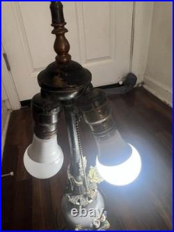 RARE Antique 1925 Art Deco Table Lamp ALMCO Lamp Brass Flowers & Porcelain Body