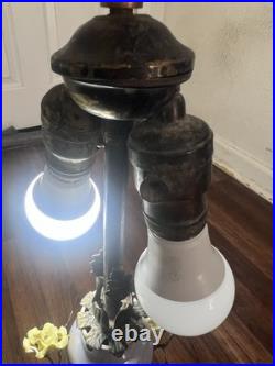 RARE Antique 1925 Art Deco Table Lamp ALMCO Lamp Brass Flowers & Porcelain Body