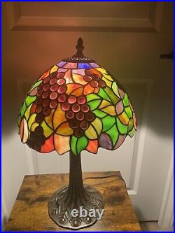 RARE COLORS-WELL CRAFTED-VIBRANT-vintage tiffany style stained glass table lamp