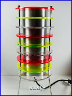 RARE VTG Blacklight Table Lamp Neon Lucite Disc Aluminum Spencer Gifts Space Age
