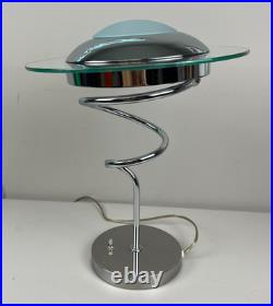RARE Vintage Postmodern Memphis Style Spiral Satellite Space Chrome Lamp Table