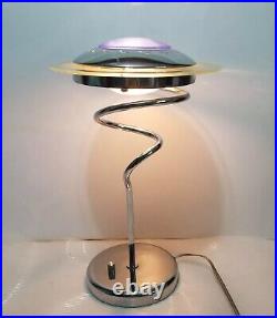 RARE Vintage Postmodern Memphis style Spiral satellite Space Chrome Table Lamp