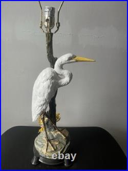RARE Vintage White Great Egret Heron Figural Table Lamp Nature Decor 32inches