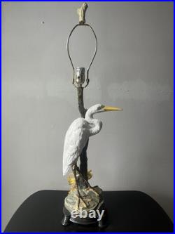 RARE Vintage White Great Egret Heron Figural Table Lamp Nature Decor 32inches