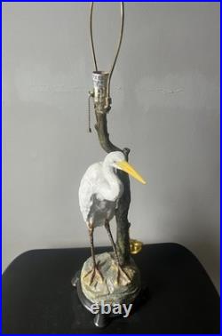 RARE Vintage White Great Egret Heron Figural Table Lamp Nature Decor 32inches