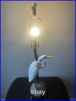 RARE Vintage White Great Egret Heron Figural Table Lamp Nature Decor 32inches