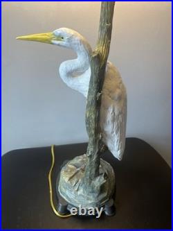 RARE Vintage White Great Egret Heron Figural Table Lamp Nature Decor 32inches
