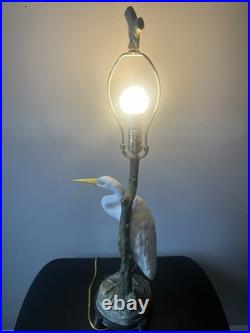 RARE Vintage White Great Egret Heron Figural Table Lamp Nature Decor 32inches