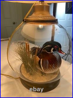 RARE vintage Mallard Duck Lamp withclear glass 3way lighting, lodge cabin cottage