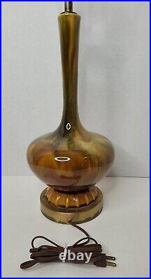 RETRO Vintage MCM Ceramic Drip Glaze Atomic Table Lamp Brown/Green 1960s Haeger