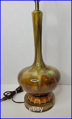 RETRO Vintage MCM Ceramic Drip Glaze Atomic Table Lamp Brown/Green 1960s Haeger