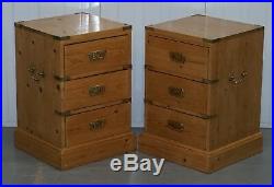Rare Pair Of Vintage Pitch Pine Campaign Drawers Ideal Lamp Wine Bedside Tables