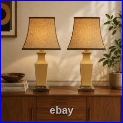 Rare Pair Vintage Crackle Glaze Table Lamps Brass MCM 60s/70s