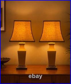 Rare Pair Vintage Crackle Glaze Table Lamps Brass MCM 60s/70s