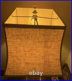 Rare Pair Vintage Crackle Glaze Table Lamps Brass MCM 60s/70s