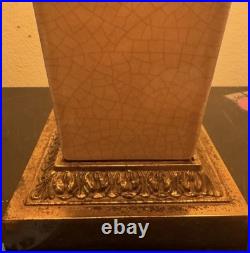Rare Pair Vintage Crackle Glaze Table Lamps Brass MCM 60s/70s